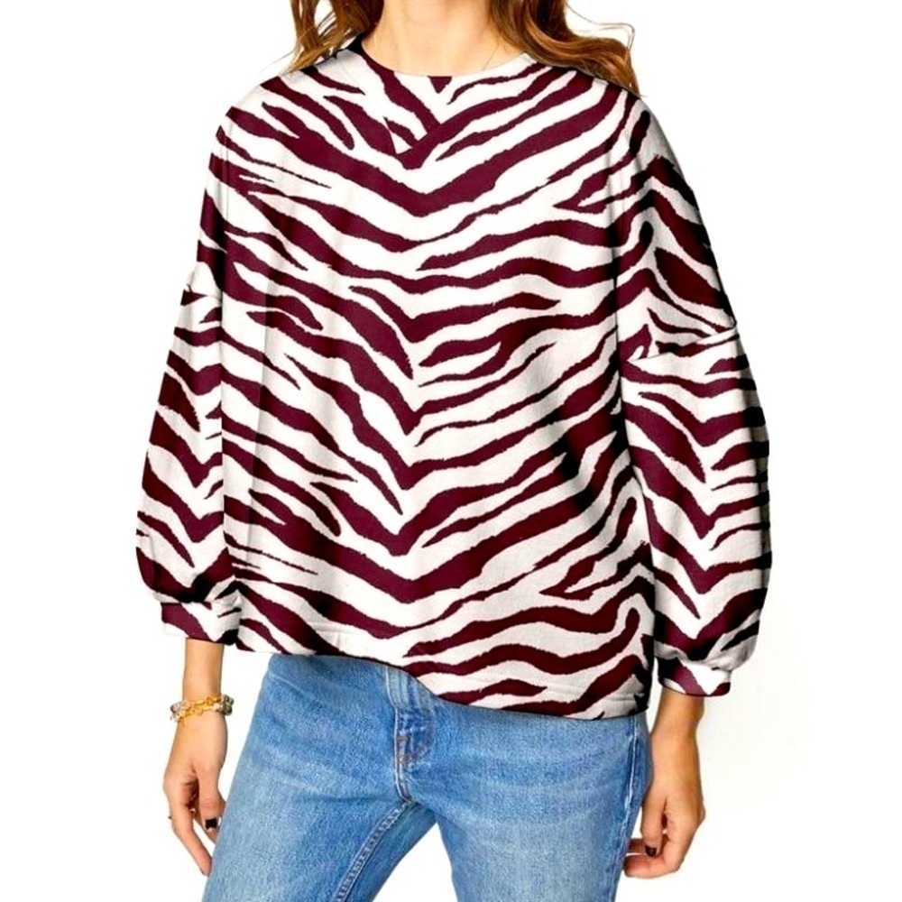 Rebecca Minkoff Greene Rosie Sweatshirt Burgundy Animal Print Small Sustainable